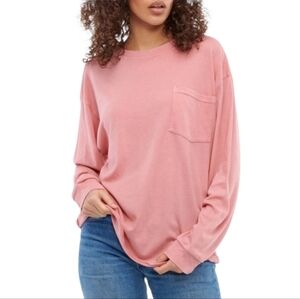 LACAUSA Berry Pink Long Sleeve Pocket Tee Shirt Size S Organic Cotton Blend